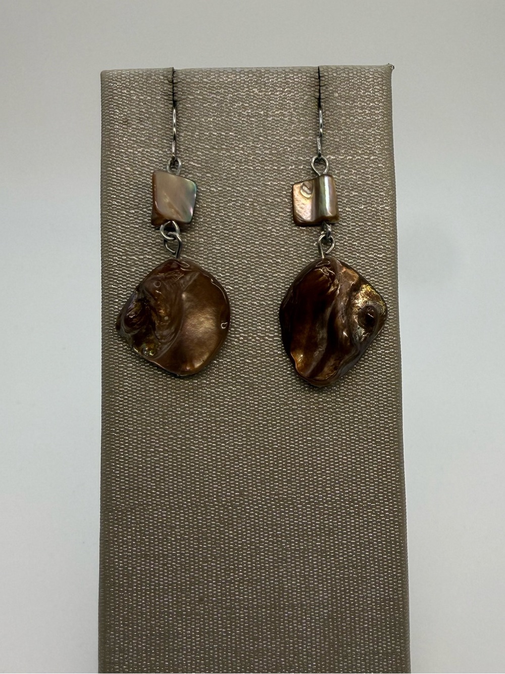 Mother of Pearl Shell Dangle Earrings Brown Iridescent Drop